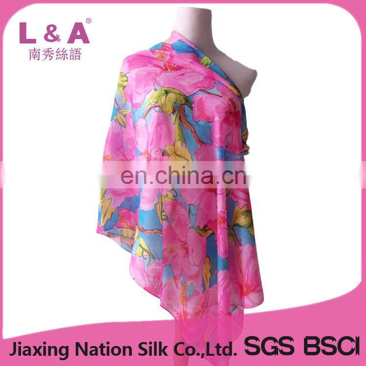 Flowers digital printing polyester chiffon scarf women in sunmmer