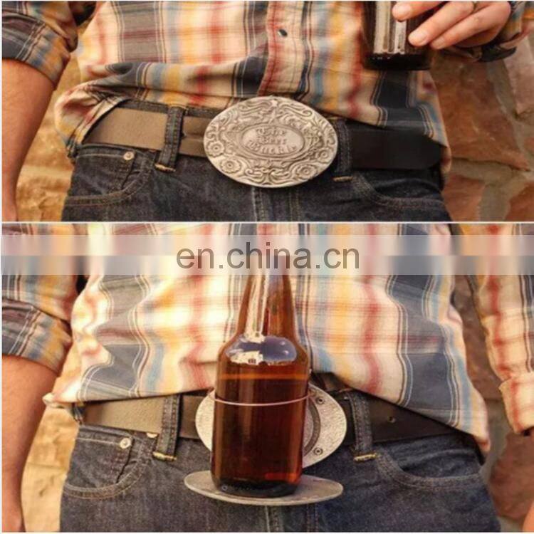 2017 hot sale good quality custom logo western belt buckle with bottle holder