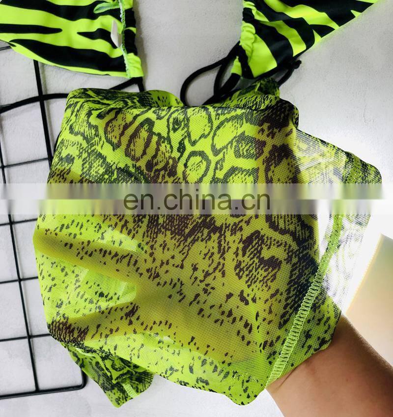 Sexy Zebra Printed Bikini 2019 Female Swimsuit Women Swimwear Three-pieces Bikini set Bather Bathing Suit Swim Wear Lady V1505
