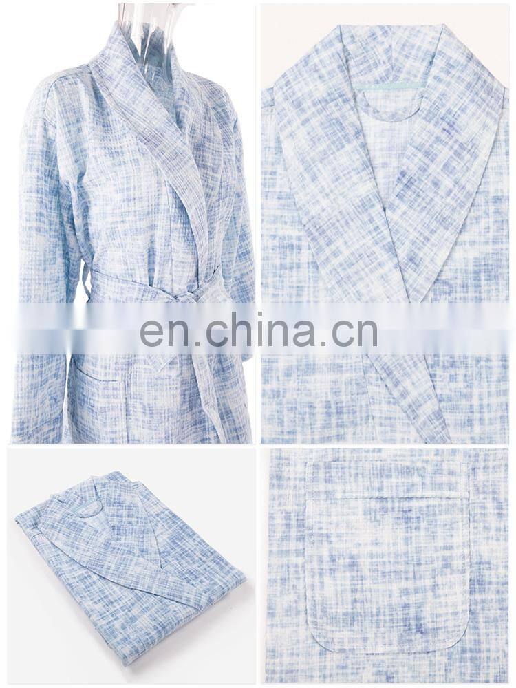 Competitive Price Blue 100 Cotton Unisex Space Dyed Printed Waffle Bathrobe