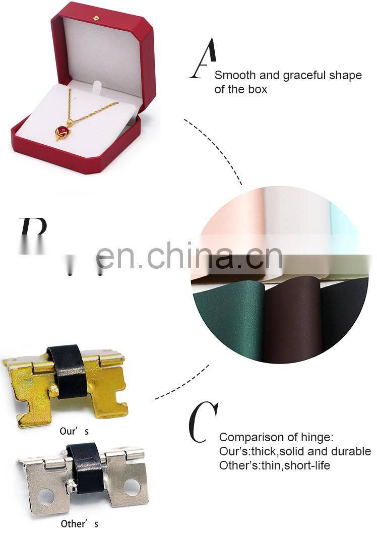 Unique Design Octagonal Shape Red Color Pu Leather Ring Earrings Pendant Box