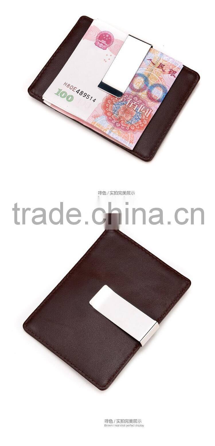 Fashion Design Genuine Leather high capacity Business Name Credit Card Holder pocket wallet with money clip