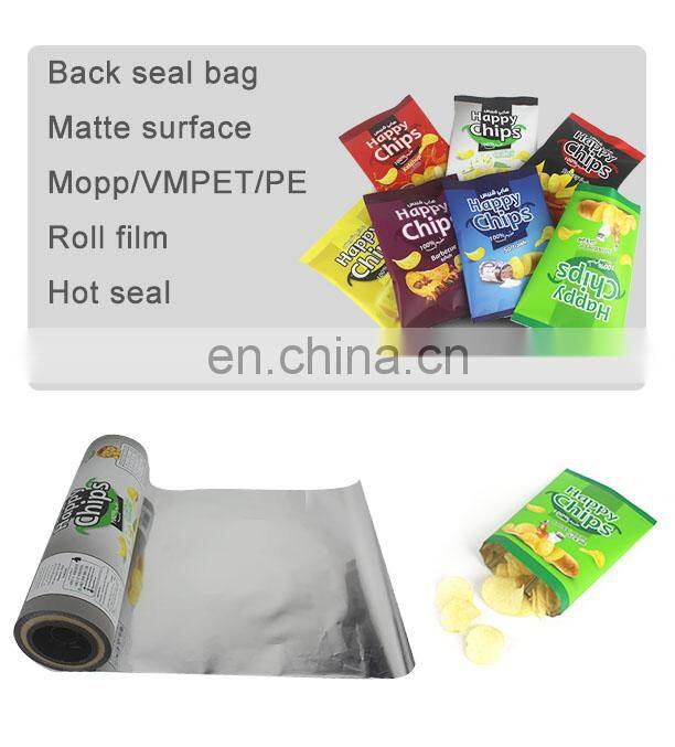 40-60 microns printing laminated plastic snack potato chips sachet packaging roll film