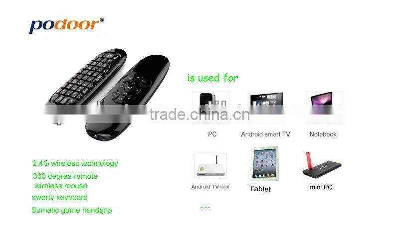 2014 top sale Dual-color LED light mini wireless keyboard remote controller ,Air mouse