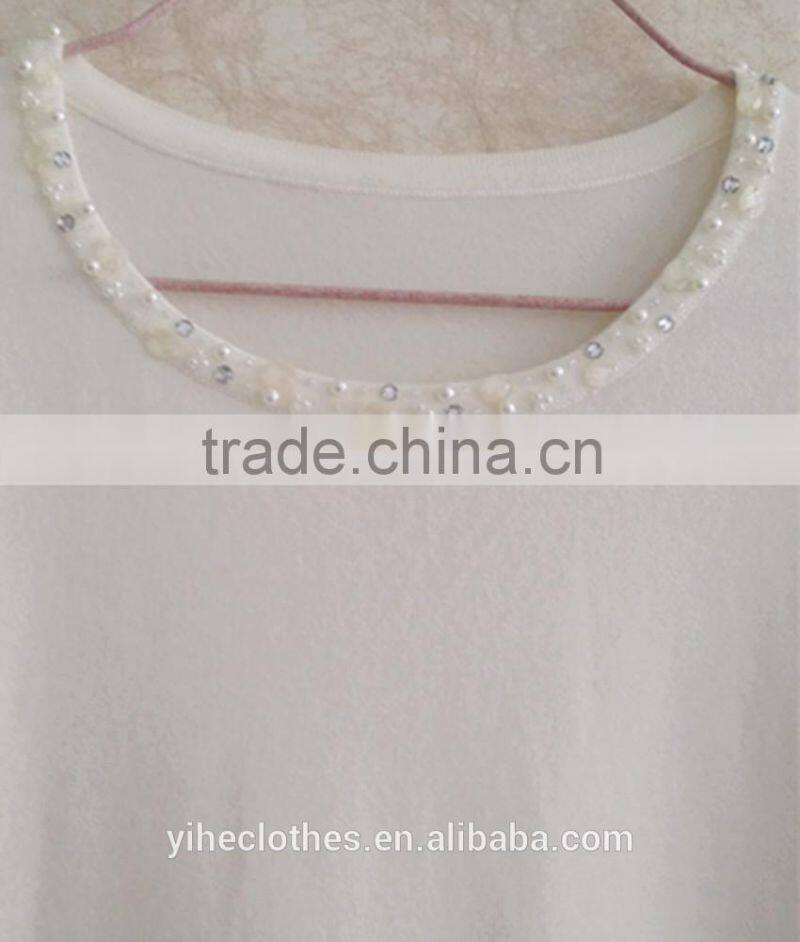 Three quarter sleeve knitting wear lace pullover for lady