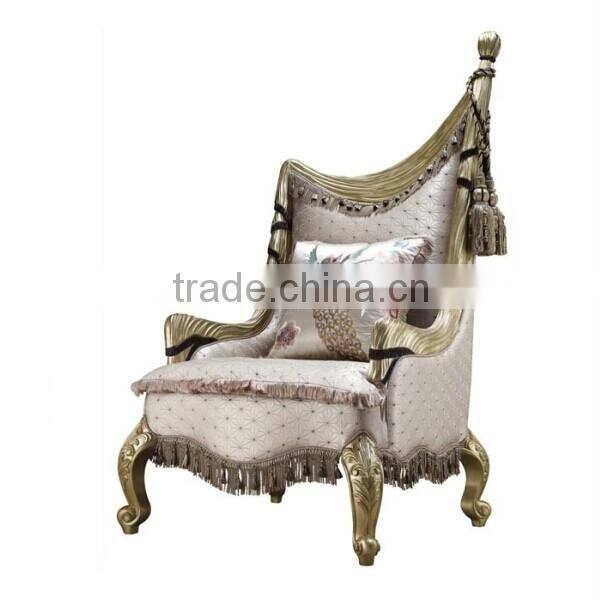 Royal design living room leisure chair High back armchair with wood frame and silk material