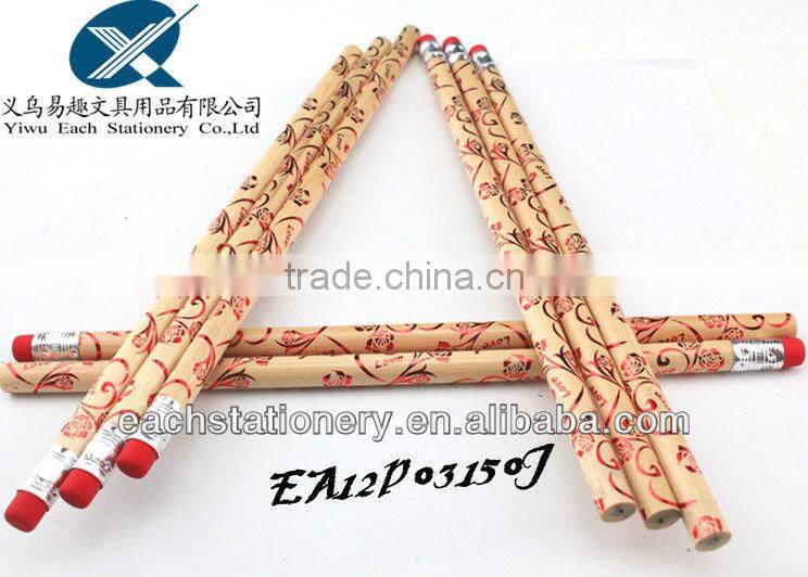 no sharpening HB lead shrink film round shape natural wooden drawing pencil with red eraser