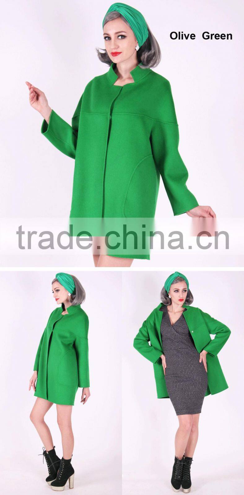 2016 New Design Spring Women Short Slim Fit Wool Coat