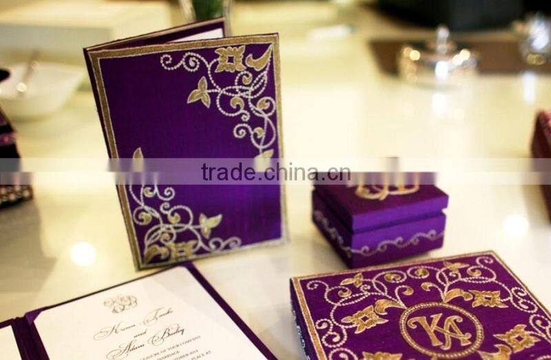 Purple wedding Invitation Box with Floral Embroidery- WHOLE SALE
