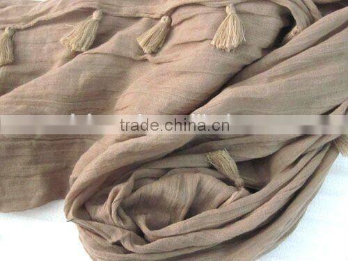 cotton scarf with pompoms lady's double 100 cotton voile scarf