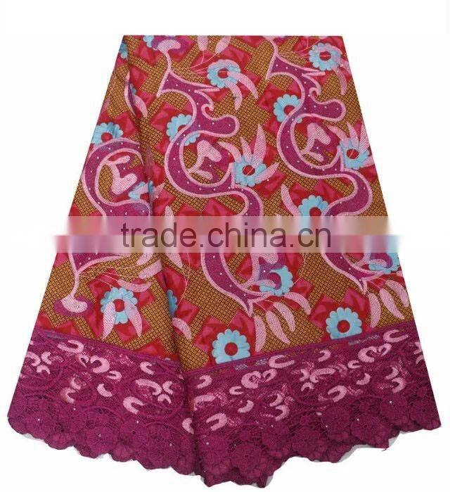 2016 wax print fabric cord lace fabric with rhinestones