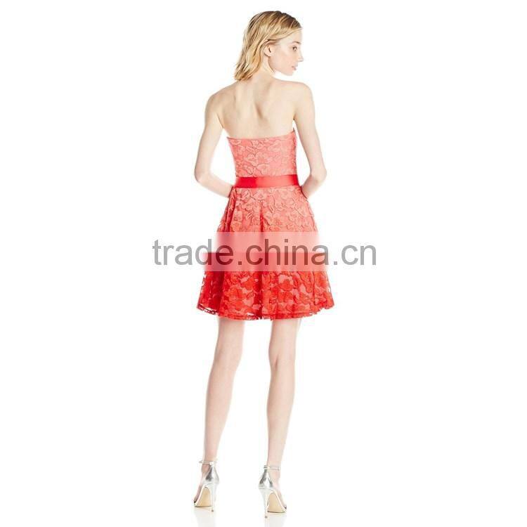 latest design glamorous women dress sexy strapless corset ribbon waistband mini prom dresses