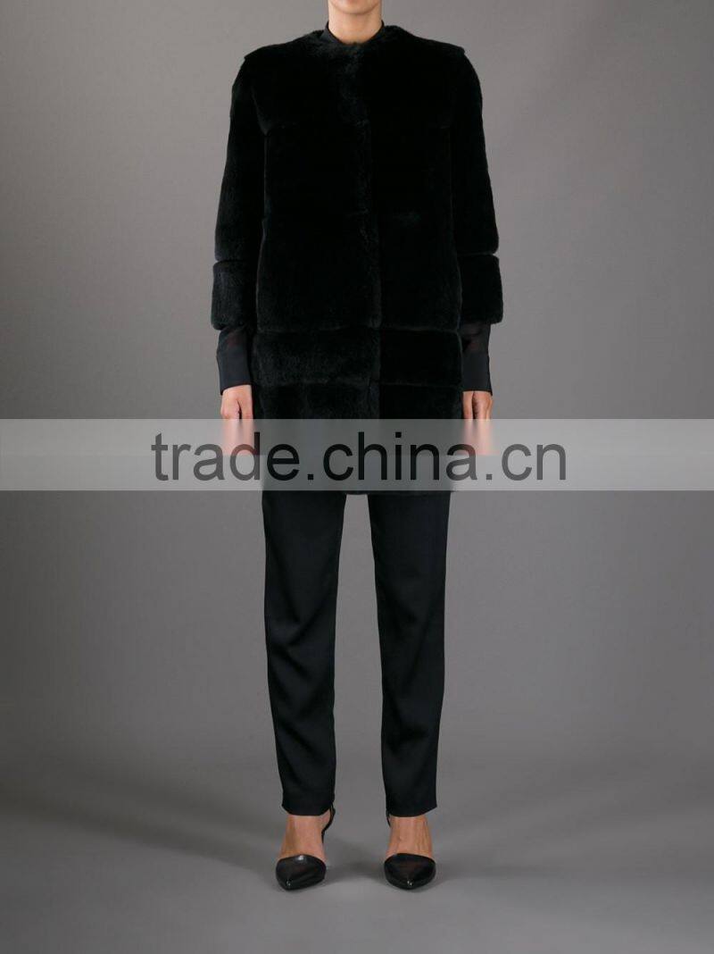rex14008 long women cheap black rex rabbit coat