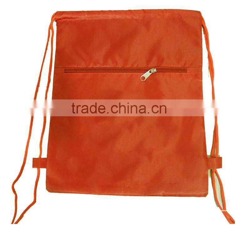 Blank logo canvas, polyester drawstring backpack bag with front pocket