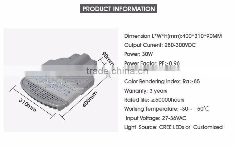 Outdoor ip66 waterproof bridgelux cob high lumen 30w led street light