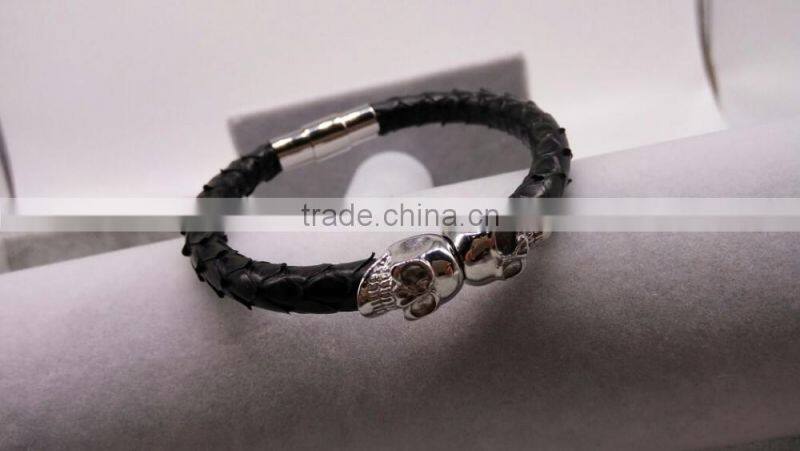 made in china wholesale latest fashion high end luxury styles popular python leather bracelet with skull