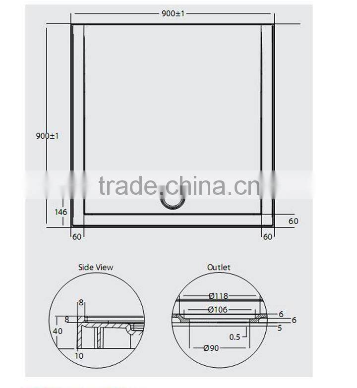 SUNZOOM 2 side aclove tile flange shower tray,semi-circle shower tray,shower base