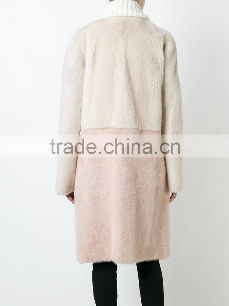 OEM factory price collarless fur coat, trench style long women fur coat