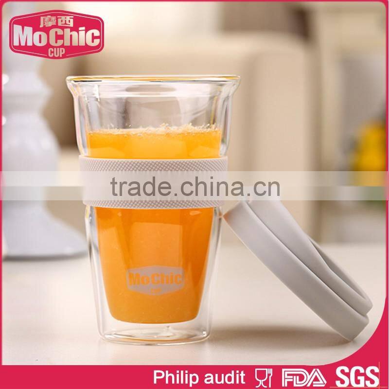 12OZ / 340ML Mochic double wall glass bottle/ outdoor glass bottle/ insulated glass tea bottle