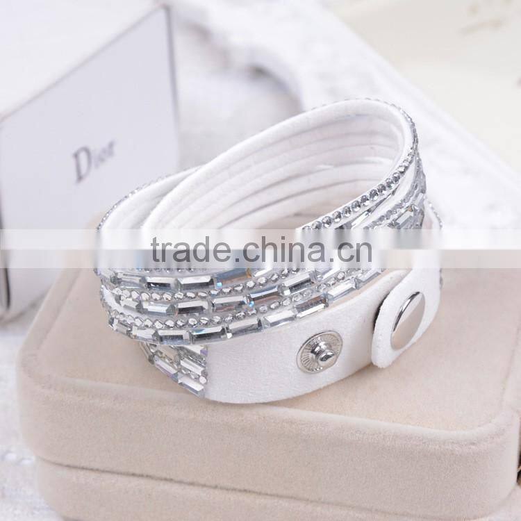 Double Layer Velvet Leather Bracelet with Rhinestone 2016 Velvet Wrap Bracelet