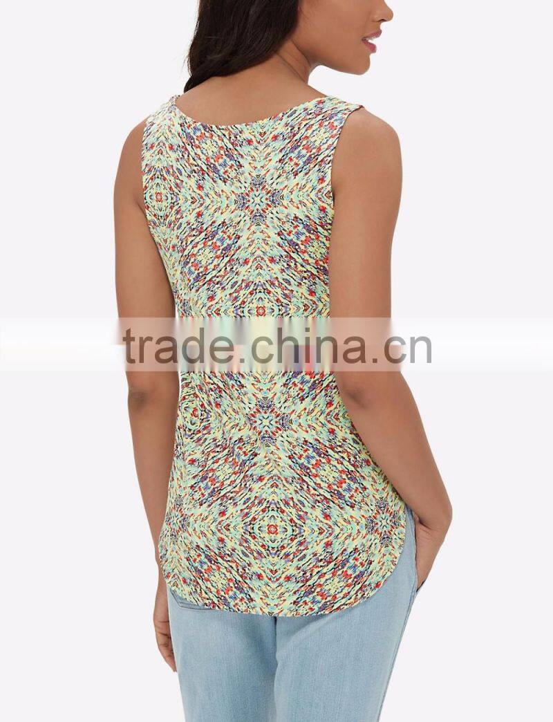 2016 floral print women sexy tank top with round neckline designs
