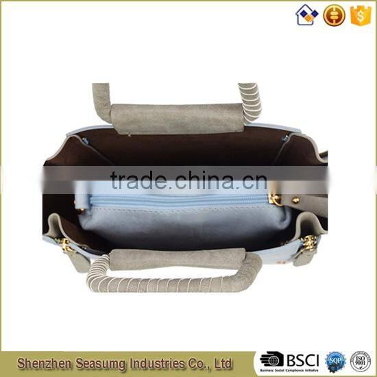 High Quality Suede PU Leather Handbag with frame handles