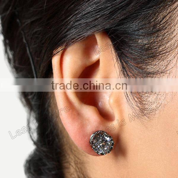 Gun Metal Crown Setting CZ silver Stud Earrings