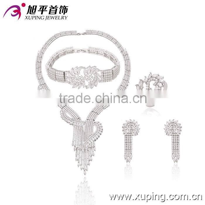 Rhodium Earrings and necklace jewelry, Womens Wedding Zircon Diamond Crystal Jewelry Set