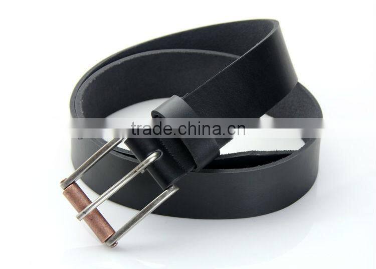 Men's Black Plain Cowhide Leather Perforation Dress Belt With Leather Loop