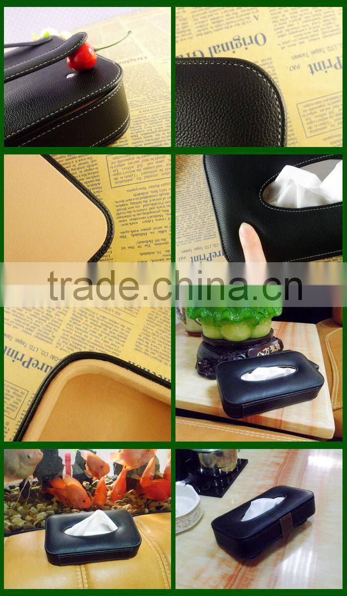 Fashion leather car paper towel weaving box handmade pu paper napkin box wholesale