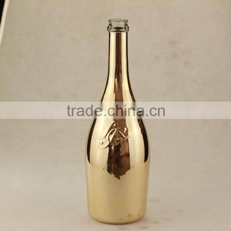 Colorful electroplated glass bottle golden glass wine bottle white glass 750ml liquor bottle