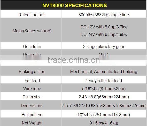 12v fast line speed electric novawin winch NVT8000