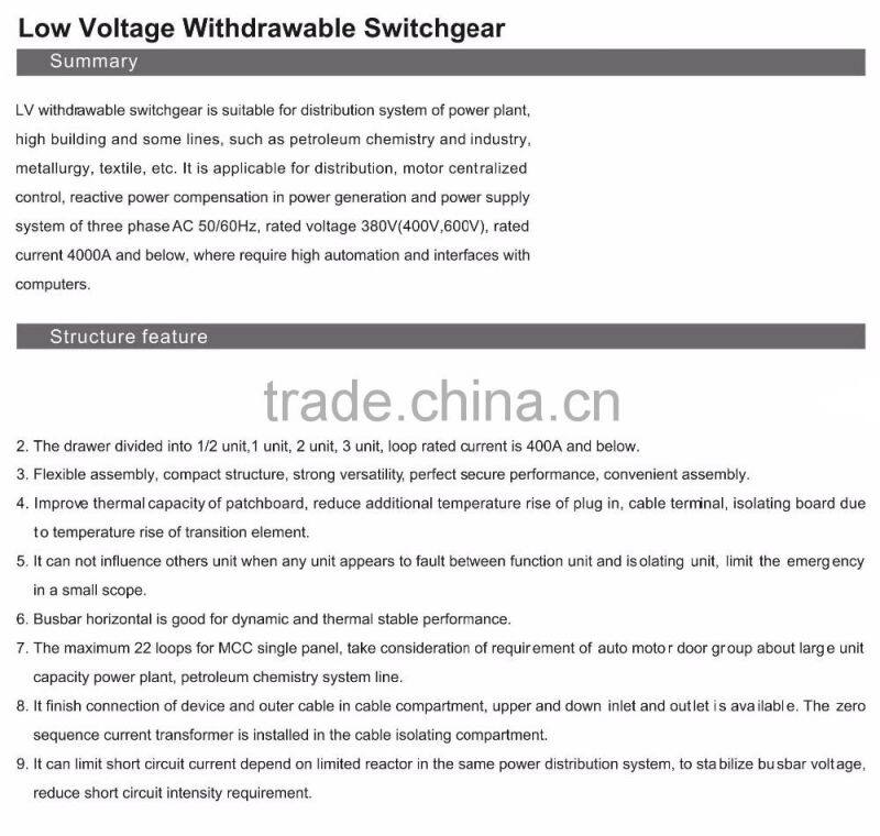 Low Voltage Withdrawable Switchgear/switchboard/Motor control center