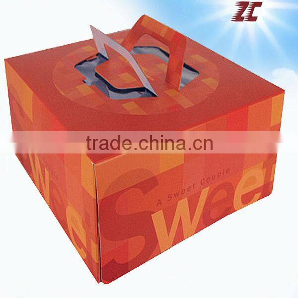 Hot Sale Take Away Paper Cake Box with Handle for Food Packaging