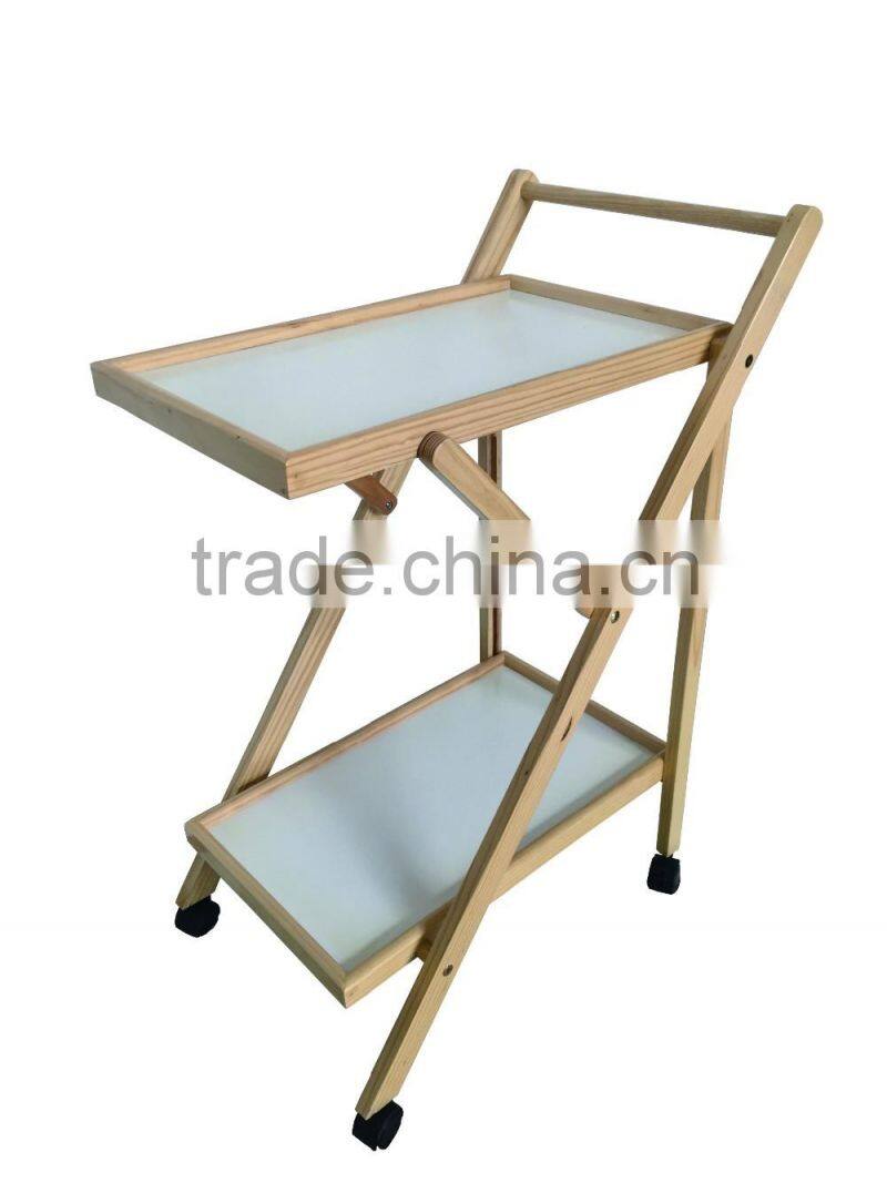 Modern design space saving foldable wooden service trolley for food