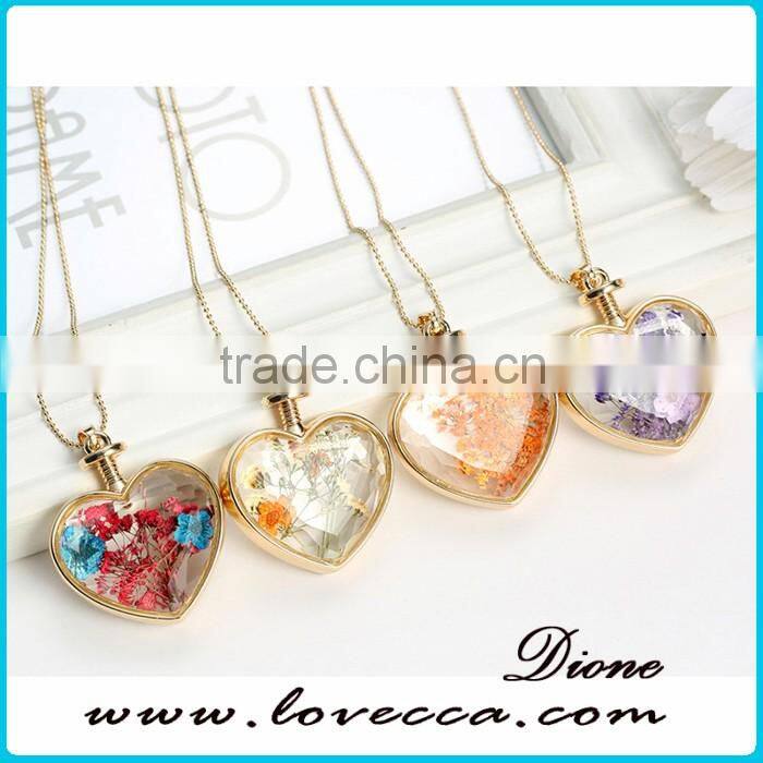 Latest Jewelry Accessories Real Flower Clear Galss Pendant with Chain