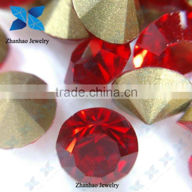 Hot Fix Light Siam Dark Red Point back Crystal Glass Chaton Rhinestone