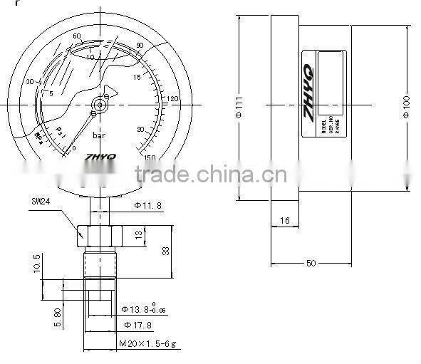 100mm bottom type standard diaphragm pressure gauge