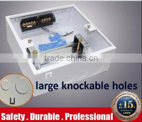 Safe metal din rail inside electrical waterproof distribution board with light