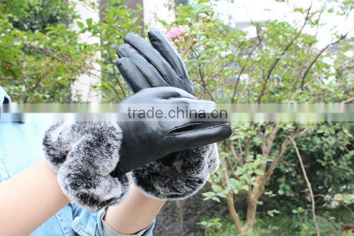 2015 new season special rex rabbit fur leather gloves for lady