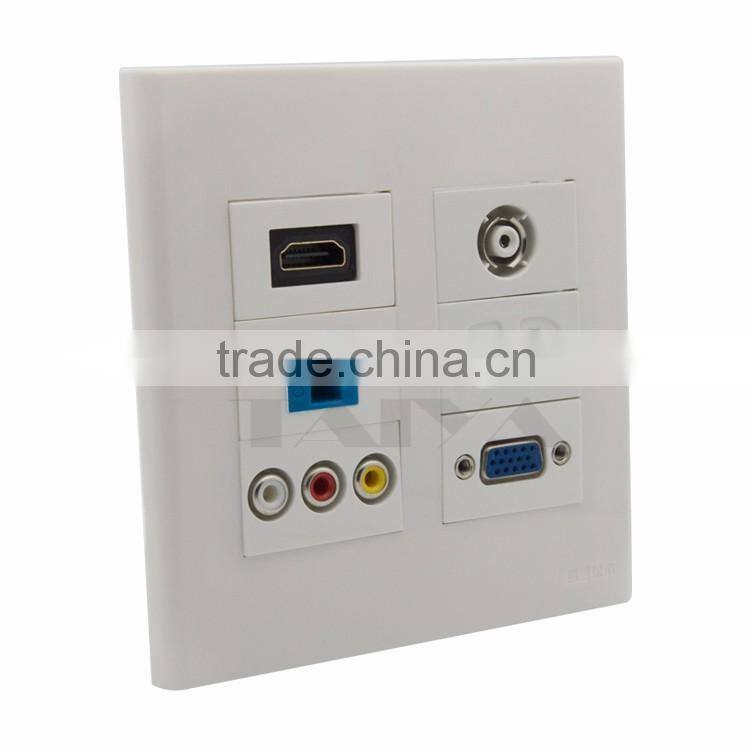 120 X 120mm face plate HDMI VGA CAT6 RJ45 3RCA AV TV AC power wall plate support DIY