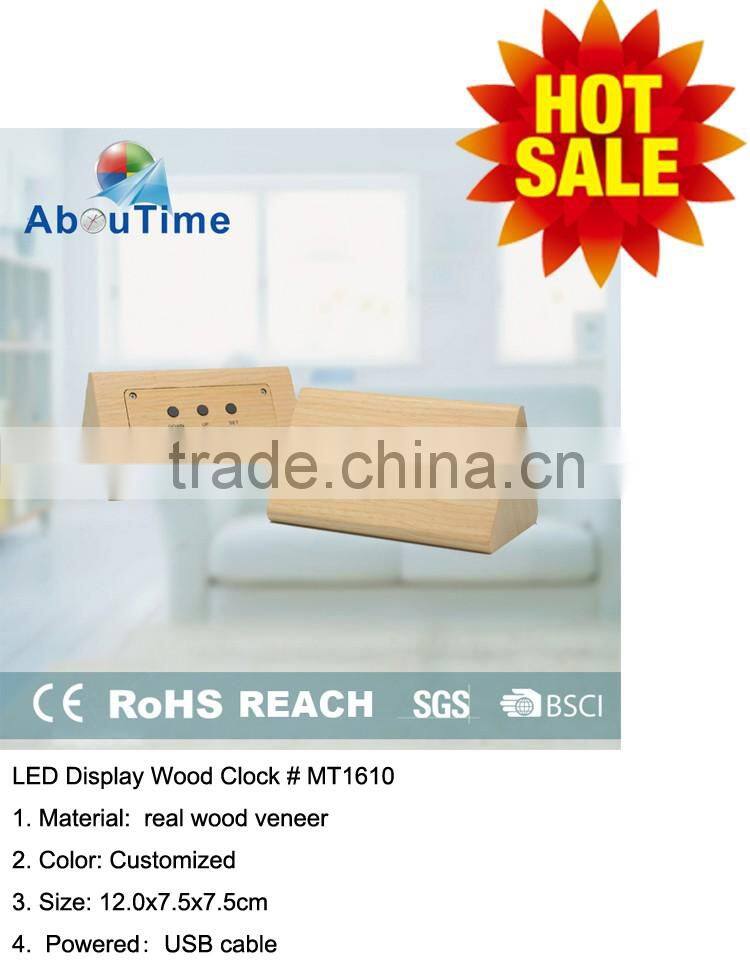 Modern cheap cube wooden LED digital alarm clock for home decoration