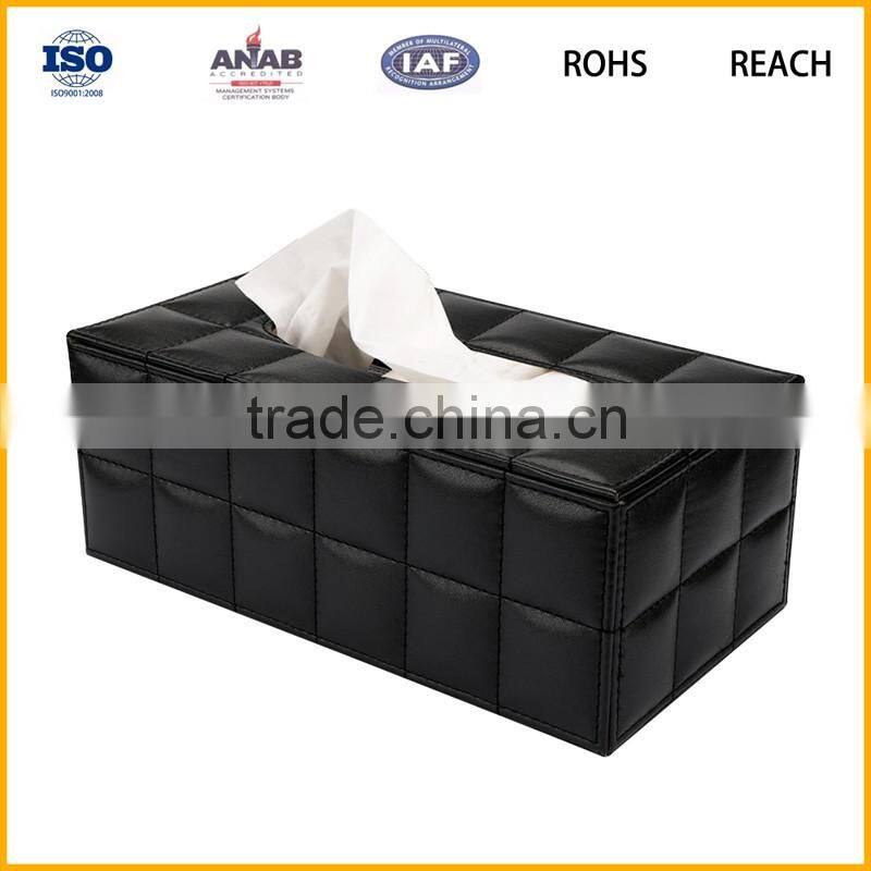 Black color PU Leather tissue paper box for houseware, customzied tissue box holders