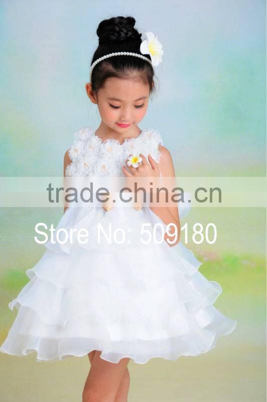 Lovely White Sleeveless Knee Length Custom Made Vestidos Girl Dress for Wedding Ball Gown FG020 flower girl dress patterns