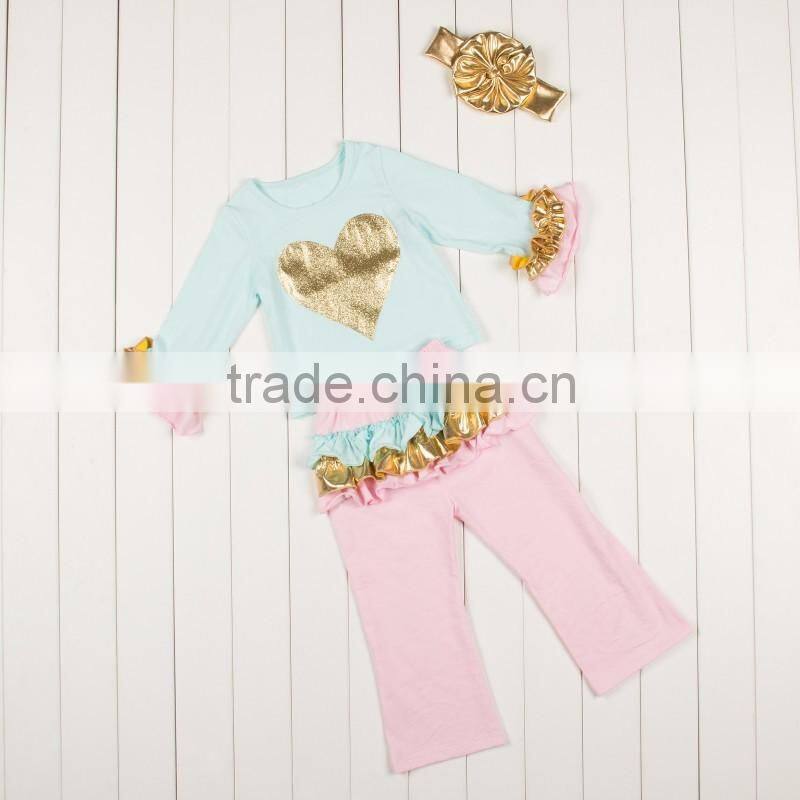 Christmas tree Children Boutique Clothing Sets Girls Christmas outfit Days Outfits Kids Clothes For Santa Sequin Gold Ruffles