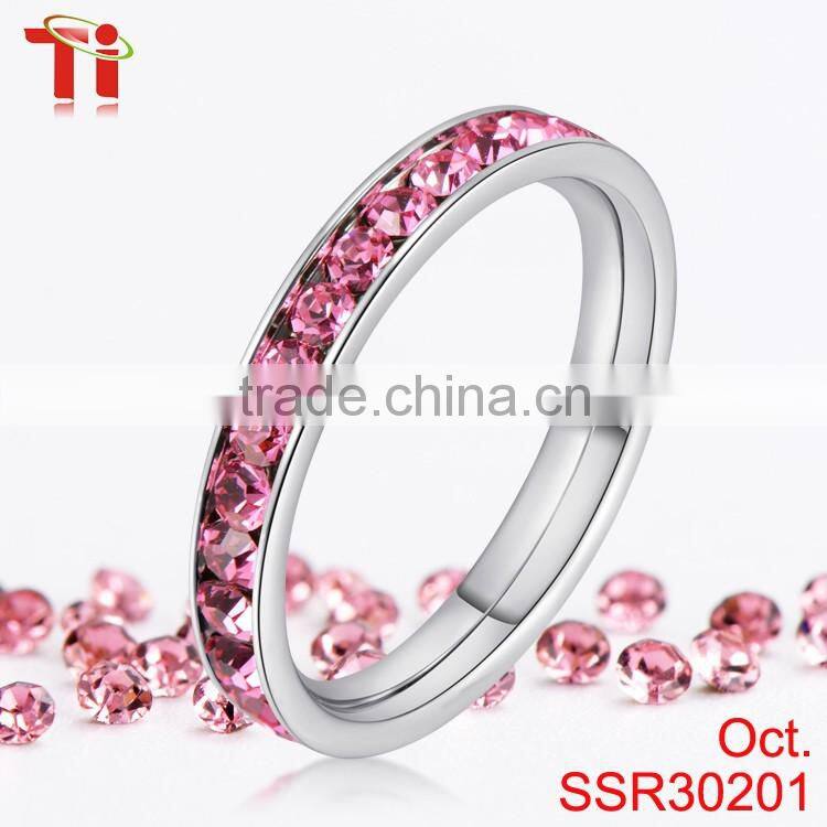 premier jewelry wedding engagement ring diamond single stone ring designs silver color stainless steel channal setting crystail