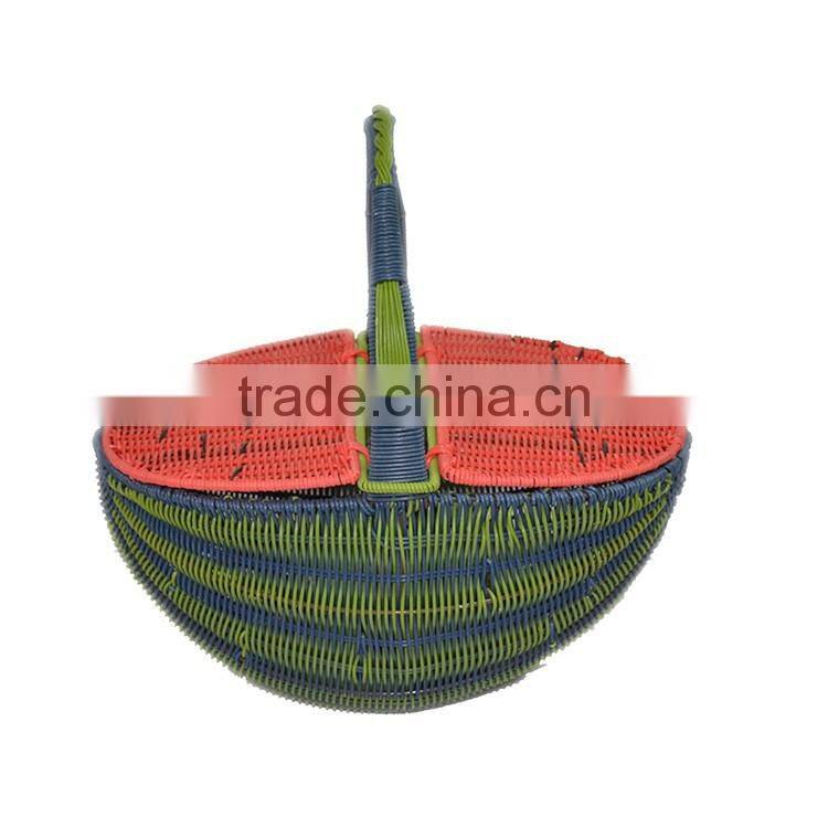 Unique watermelon style plastic wicker woven picnic basket for sale