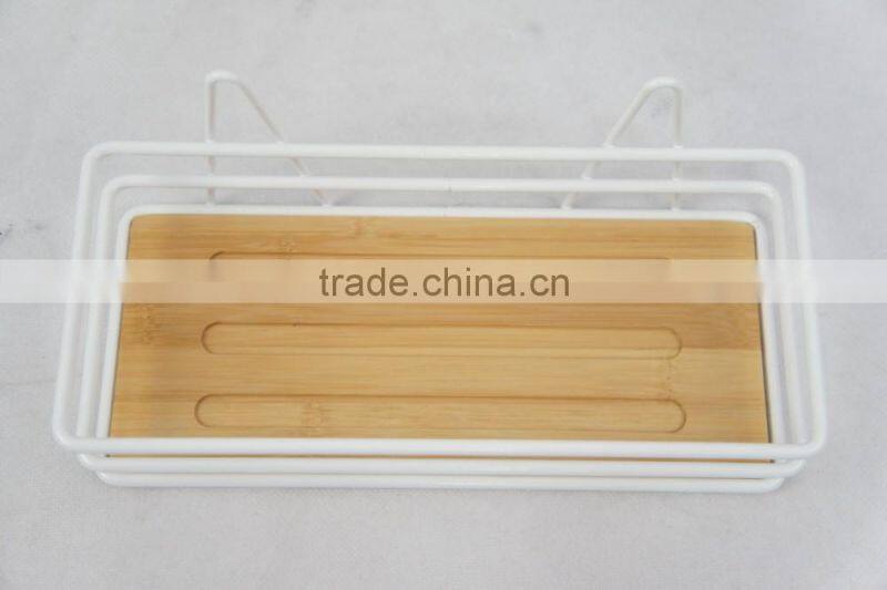 Metal & Bamboo Bathroom Caddy With Suction