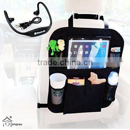 Automotive Kids Seat Back Organizer With Wireless Bluetooth Headset