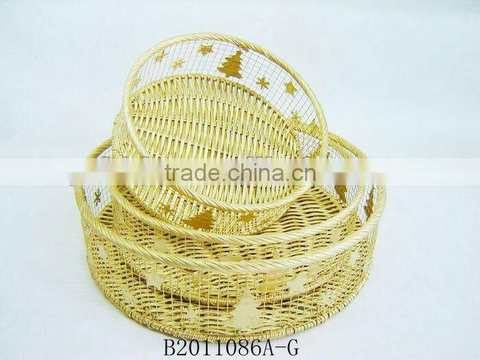 Set of three Gold Iron Awn Christmas decoration gift basket